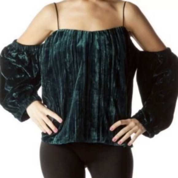 Topshop Tops - TOPSHOP green velvet off shoulder top NWT 4